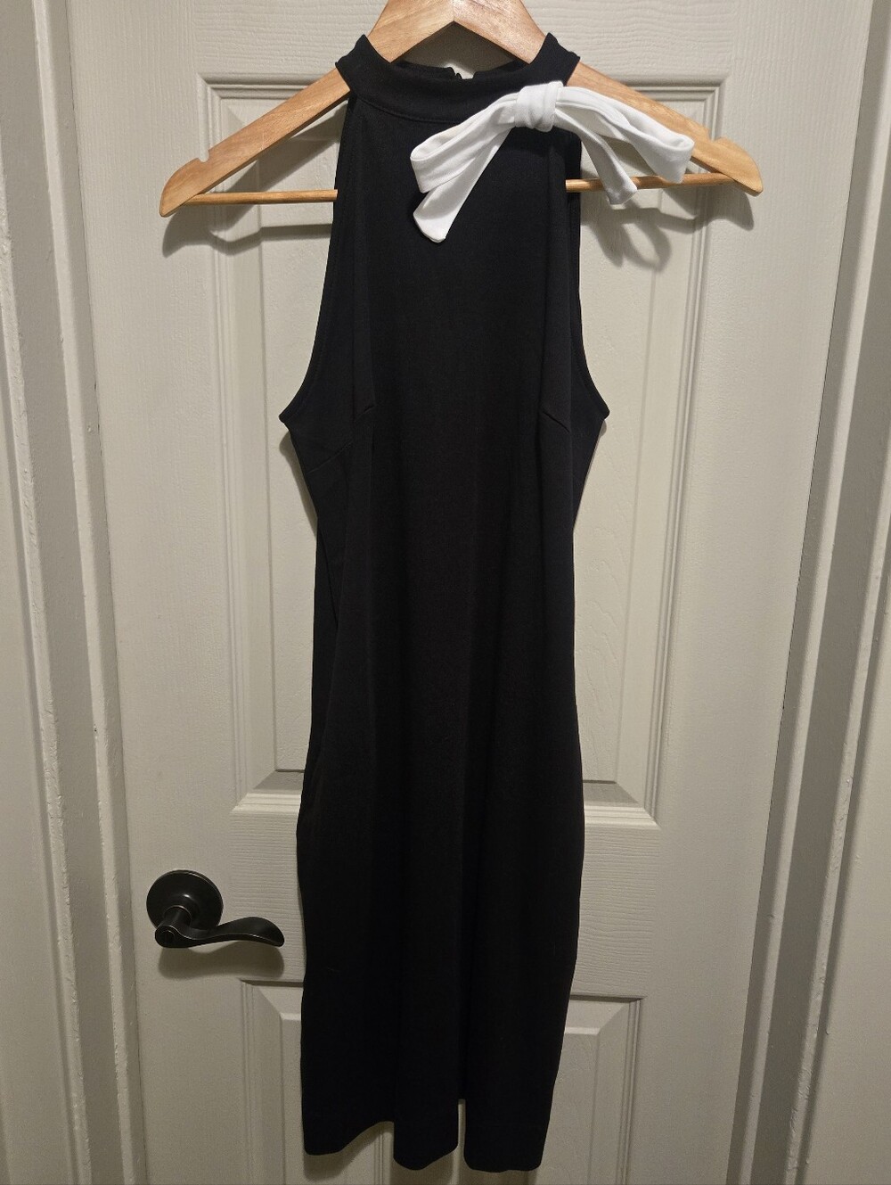 NY&C Black Halter Short Sheath Dress with White Bow sz Small Petite